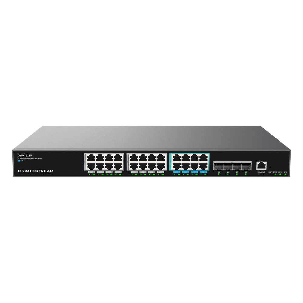 Switch PoE Multigigabit Capa 3 / 24 Puertos Ethernet PoE (16x 1G, 8x 2.5G)/ 4 Puertos SFP+ / PoE++ Dinámico / IPv6 e IPv4 / VLAN Avanzada / QoS / Stacking hasta 4 Dispositivos / Administración Web y CLI