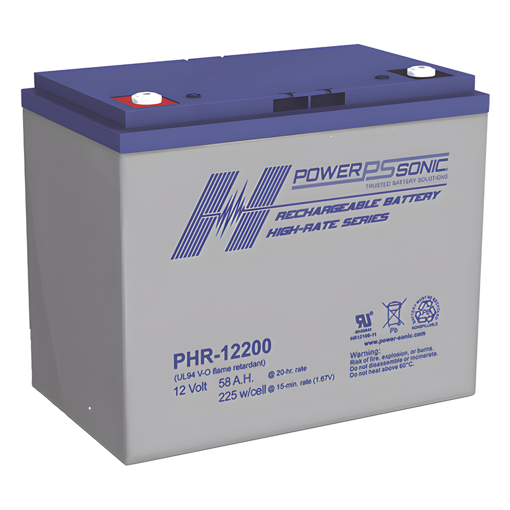Batería 12V, 58AH, Para Respaldo, Serie PHR, Tecnologías AGM/VRLA, 5 Años Vida Útil, Terminales M6, Reconocida UL