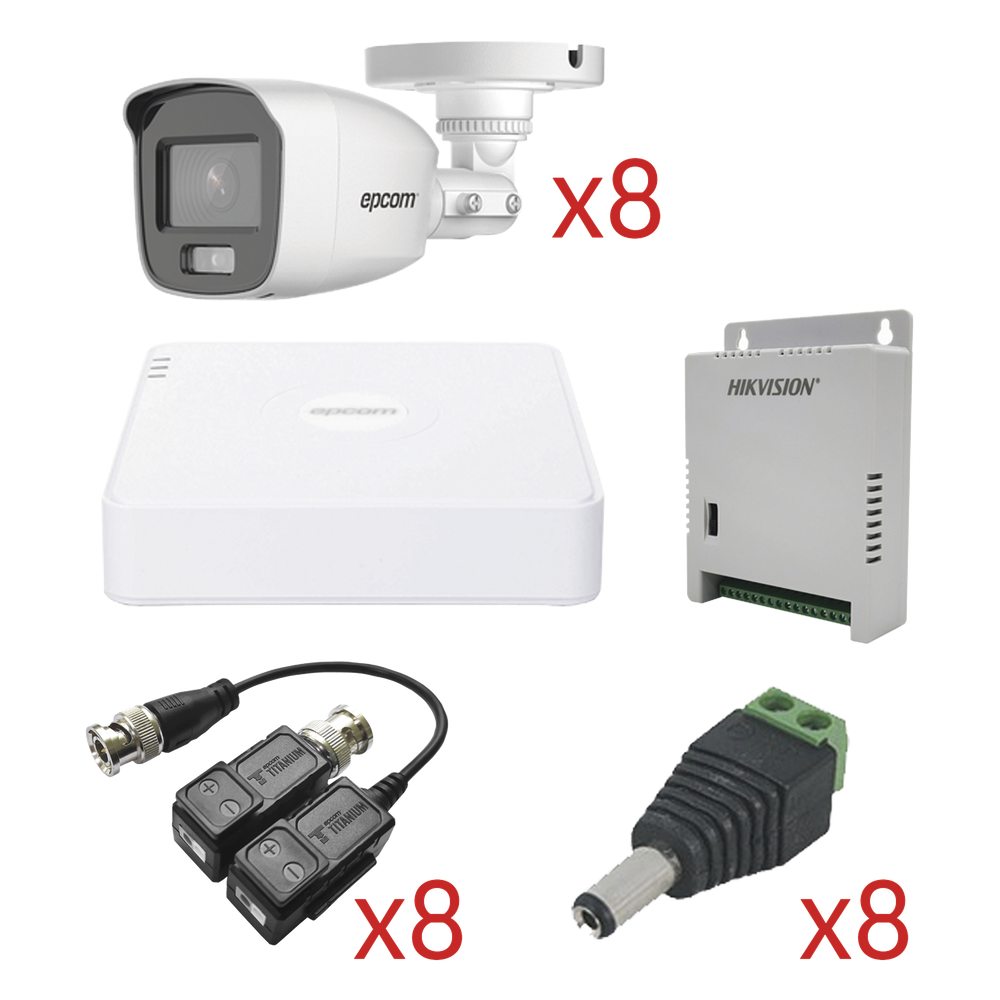 KIT TurboHD con Audio 1080p / DVR 8 Canales 1080p lite / 8 Cámaras Bala (exterior 2.8 mm) / Transceptores / Conectores / Fuente de Poder / AUDIO POR COAXITRON