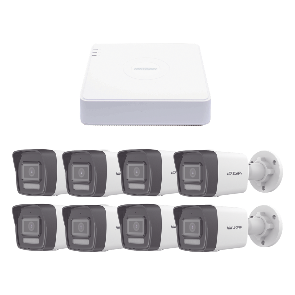 Kit IP 1080p (2 Megapixel) / NVR de 8 Canales con 8 Puertos PoE / 8 Cámaras IP Bala ColorVu Lite y Motion Detection 2.0 / Micrófono Integrado