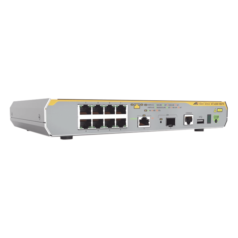 Switch L3, 8x 10/100/1000 Mbps RJ45, 1x 1/2.5/5/10G, 1x SFP+ 10G, sin ventilador