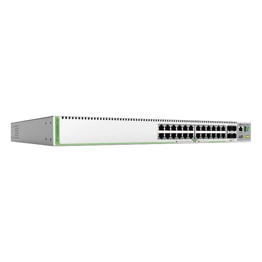 (GS980MX/28) Switch Stack L3, 24 puertos 10/100/1000-T, 4 Puertos SFP+ 10G, Fuente de poder fija