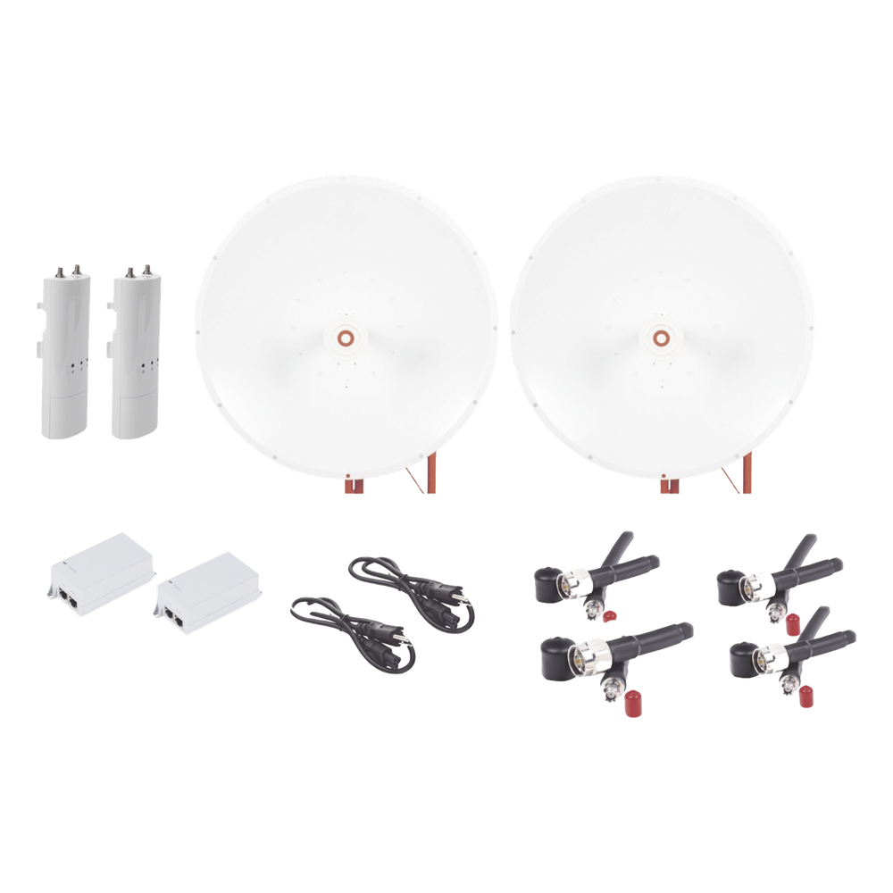 Kit completo de radio C5C con Antena TXP4865D34DP de 34 dBi, Frecuencia (4.9-6.5 GHz), para hasta 65 km, PoE, cable de alimentación y Jumpers Incluidos