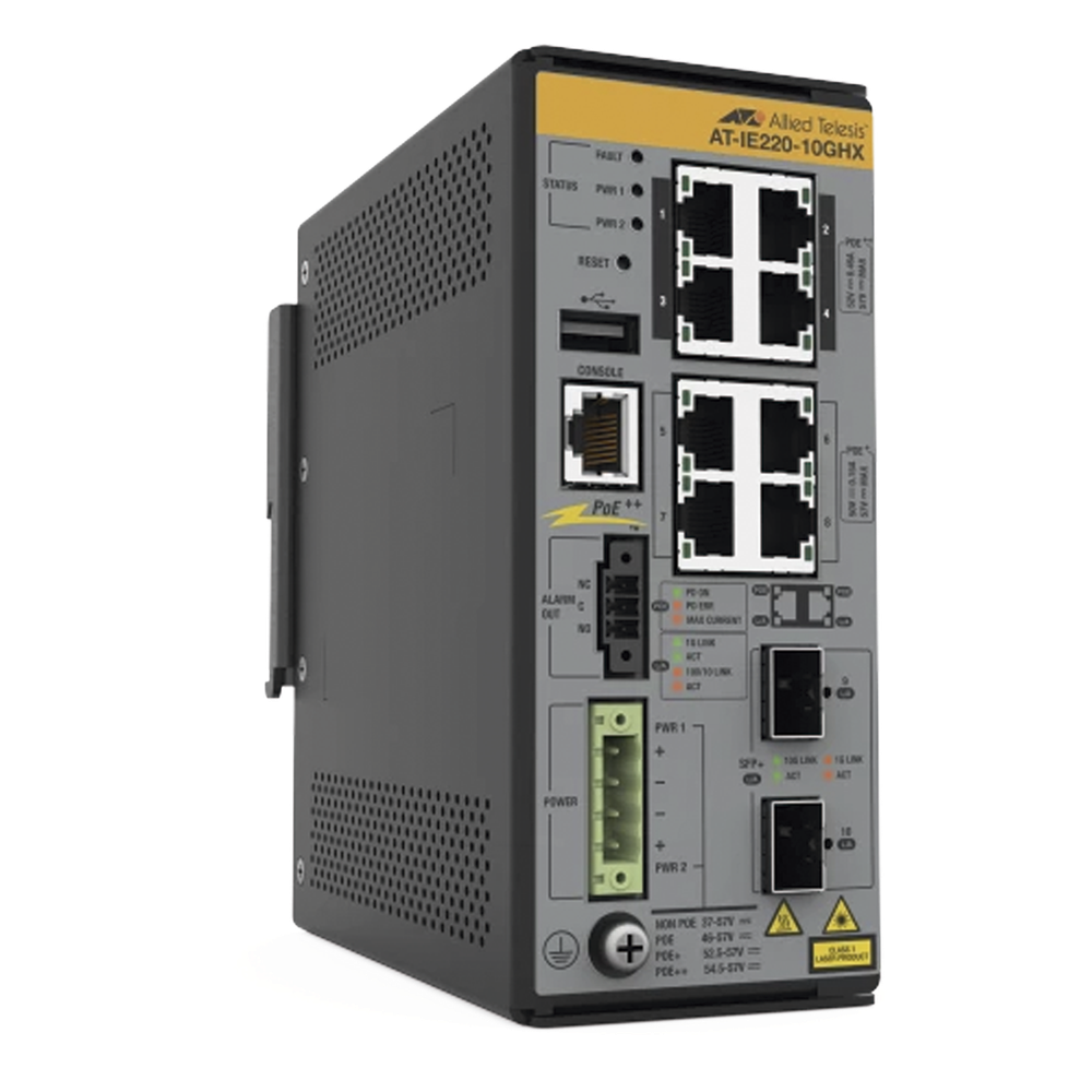 8x 10/100/1000T, 2x 1G/10G SFP+, Industrial Ethernet, Layer 2+ Switch, PoE++ (TAA)