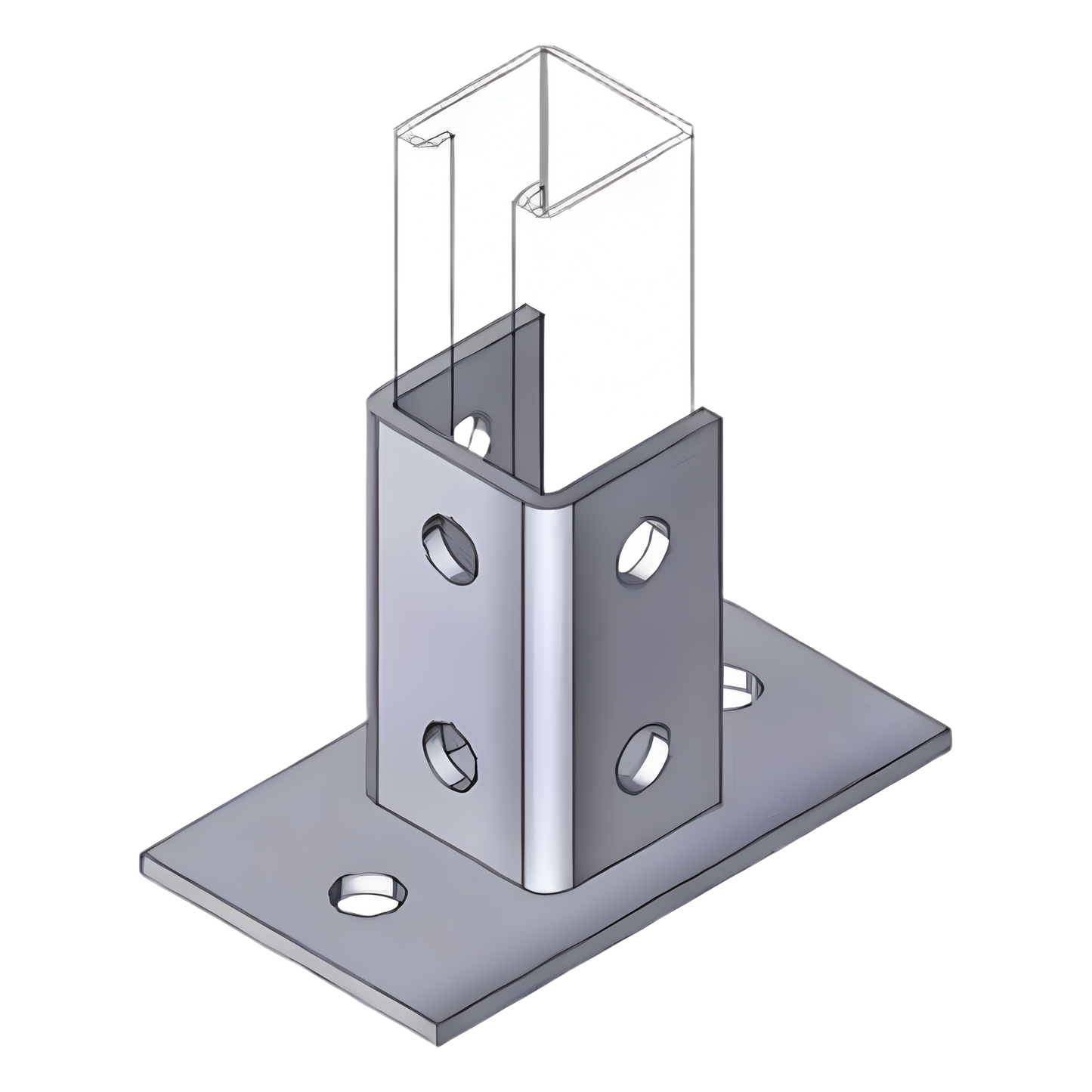 Base Cuadrada con 4 Perforaciones para Perfil Sencillo.