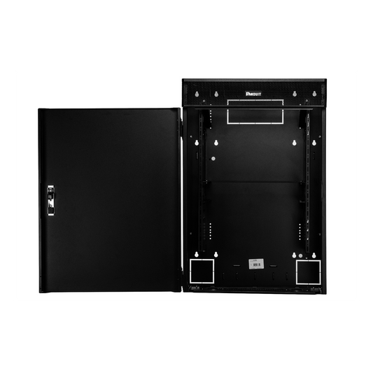 Gabinete de Montaje en Pared TrueEdge™, Con 6 UR para Equipo Activo y 6 UR para Paneles de Parcheo, Fabricado en Acero, Color Negro