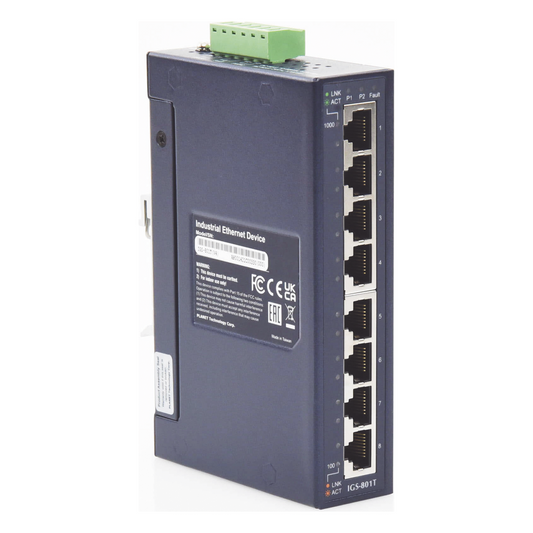 Switch Industrial No Administrable de 8 Puertos Gibabit 10/100/1000T, Diseñado para Montaje en Pared y Riel DIN