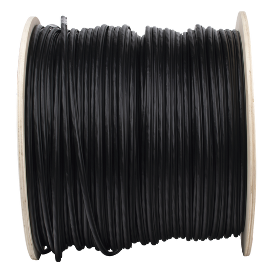 Bobina de Cable FTP con Mensajero de Acero de 305 Metros (1000 Pies) Cat6+ Calibre 23, Color Negro, para Aplicaciones en Video Vigilancia y Redes de Datos / Uso en Intemperie y Aplicaciones Aéreas
