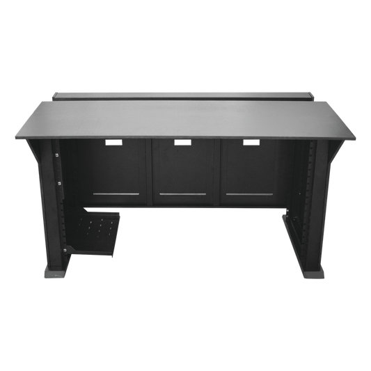 Escritorio Estación Mobiliaria Profesional de Monitoreo y Control / Videovigilancia / Acceso / Alarmas / Etc... / Metal Negro y Madera Tono Oscuro