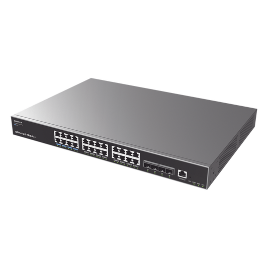 Switch Capa 3 PoE+ Administrable / 24 puertos 10/100/1000 Mbps + 4 Puertos SFP+ de 10 Gigabits / Hasta 360W / Compatible con GWN Cloud.