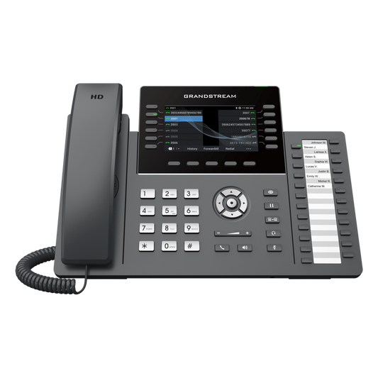 TELÉFONO IP PROFESIONAL DE 12 LÍNEAS / 24 TECLAS DE EXTENSIÓN PROGRAMABLES / WI-FI 6 / POE INTEGRADO / PANTALLA LCD 4.3 PULGADAS / SEGURIDAD DE NIVEL EMPRESARIAL / BLUETOOTH INTEGRADO / COMPATIBLE CON GDMS / AUDIO HD CON NOISE-SHIELD
