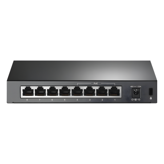 Switch PoE+ No Administrable / De Escritorio 8 puertos 10/100 Mbps / 4 puertos PoE af/at Inteligente / Presupuesto 66 W / Hasta 250 metros
