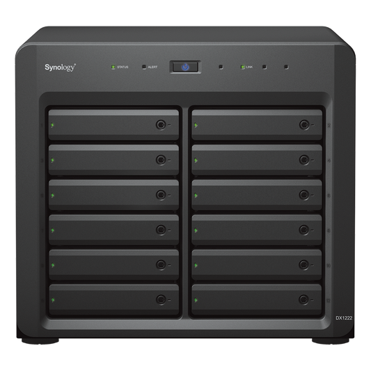 Unidad de Expansión Synology DX1222 | 12 Bahías para HDD/SSD SATA 3.5" o 2.5" | Intercambio en Caliente | Puerto Mini-SAS HD | Garantía de 5 Años.