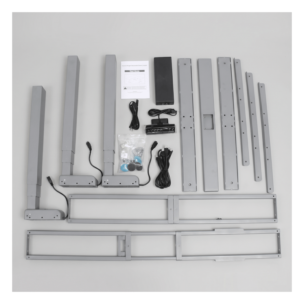 Base de Escritorio Motorizado Profesional Tipo L (3 Columnas) / Altura Ajustable 60-125cm / Estructura Estable / Funcionamiento Suave / 4 Preset de Posiciones / Color Gris / Soporta hasta 150Kg de carga