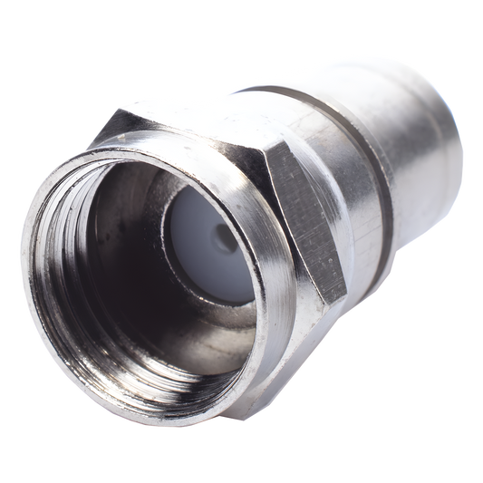 Conector F Macho Plegable, Con PIN para Cable RG-59, Cuerpo de Bronce Niquelado.