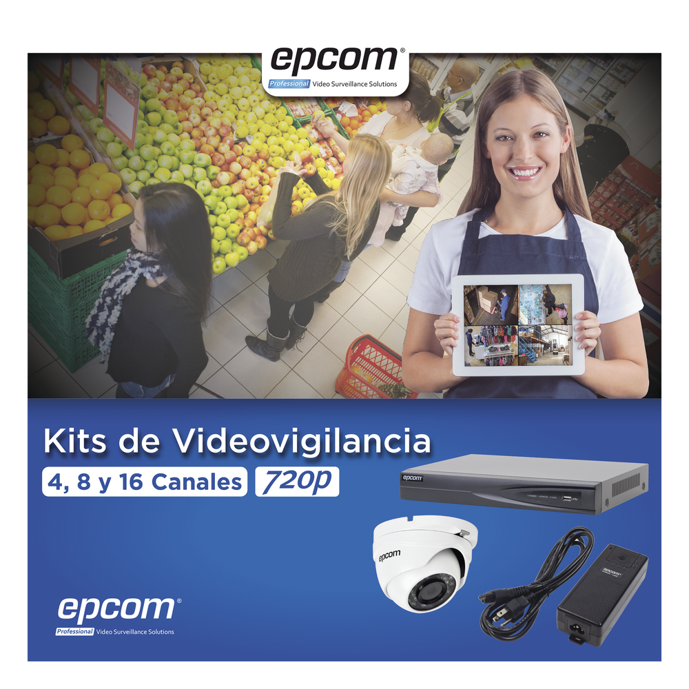 KIT TurboHD 1080p / DVR 4 Canales / 4 Cámaras Eyeball (exterior 2.8 mm) / Transceptores / Conectores / Fuente de Poder Profesional