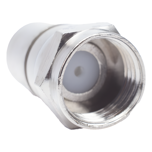Conector F Macho, Plegable con PIN para Cable RG-6, Cuerpo de Bronce Niquelado.