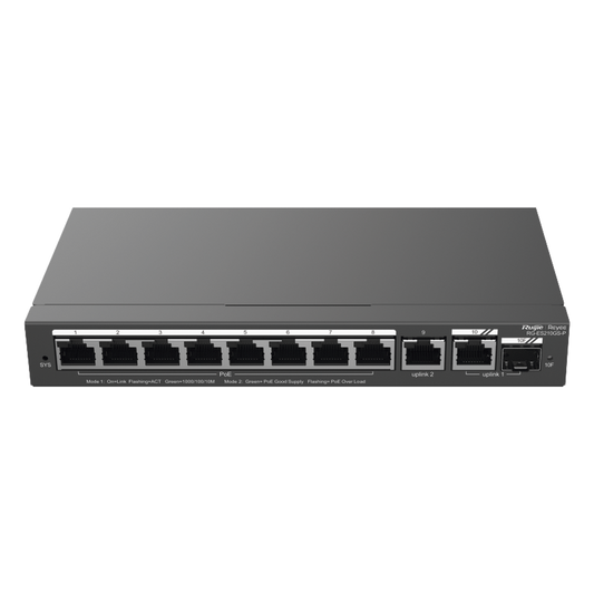 Switch Administrable con 8 puertos Gigabit PoE, 2 Uplinks Gigabit (1 SFP), gestión gratuita desde la nube