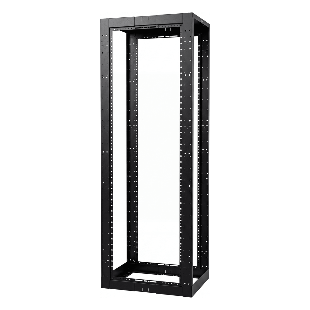 Rack de Cuatro Postes Estándar de 19", Rieles Con Orificio Para Tuerca Enjaulada, Profundidad Ajustable de 23 a 42 in, 45 Unidades de Rack, Color Negro