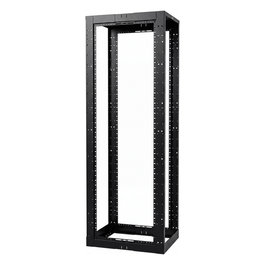 Rack de Cuatro Postes Estándar de 19", Rieles Con Orificio Para Tuerca Enjaulada, Profundidad Ajustable de 23 a 42 in, 45 Unidades de Rack, Color Negro
