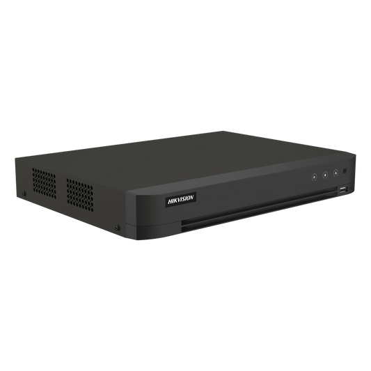 DVR 16 Canales TURBOHD + 16 Canales IP / 8 Megapixel (4K) / Audio Bidireccional / ACUSENSE / Audio Bidireccional / 1 Bahía de Disco Duro / Salida de Video en Full HD / H.265+
