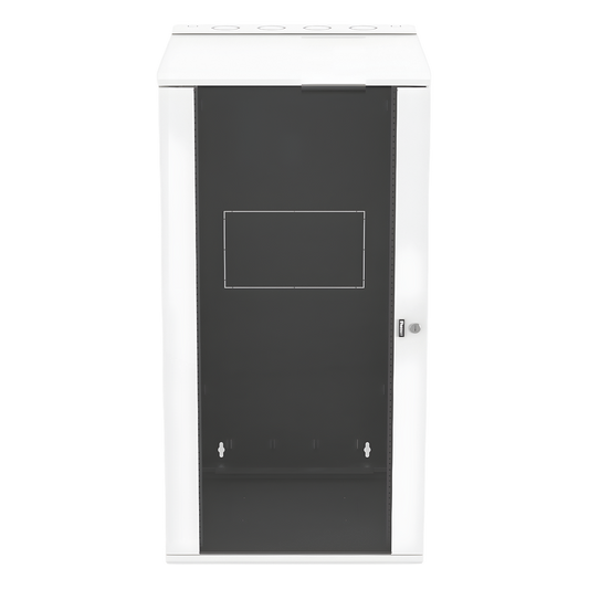 Gabinete PanZone de Montaje en Pared, de 19in, Puerta con Ventana de Seguridad, 26 UR, 762mm de Profundidad, Color Blanco