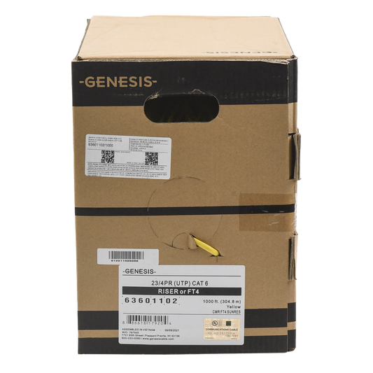 Bobina de Cable de 305 Metros (1000 Pies) UTP Cat6 Riser / Color Amarillo / UL, CMR, Probado a 350 Mhz / Para Aplicaciones de CCTV, Redes de Datos, IP Megapixel, Control RS485