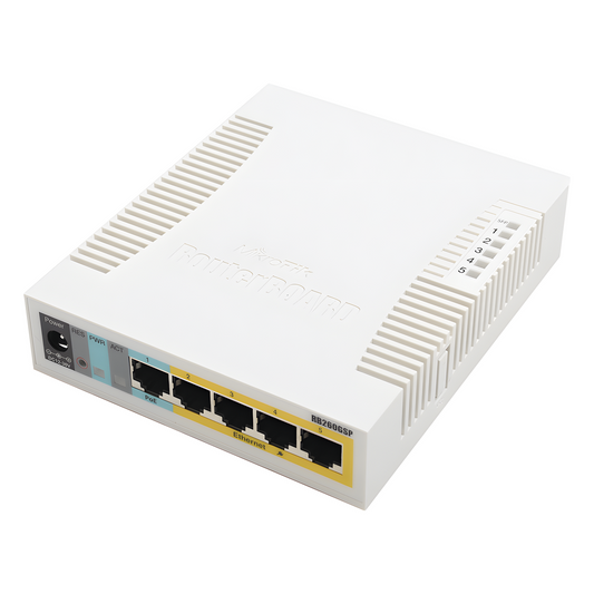 (RB260GSP) Switch Mikrotik 5 puertos PoE (Pasivo) (1in/4out) Gigabit Ethernet y 1 SFP