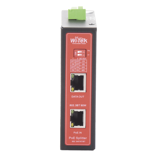 Splitter PoE IN hasta 90 W / Salida DC 12v/16V/24v o 48V / Carcasa metálica / Industrial soporte para riel DIN / Aplicaciones CCTV