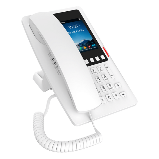 Teléfono IP Hotelero Wi-Fi 6 / Pantalla IPS 3.5" 320x480 / 2 Líneas SIP / 5 Teclas Programables / Puerto USB-A / PoE 802.3af / Audio HD / Diseño Blanco