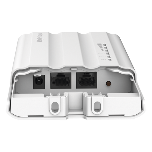 Estación Base Conectorizada 5 GHz PtP PtMP / 802.11ac Wave2 867 Mbps / 30 dBm (1,000 mW) / 32 Clientes / Auto-Emparejamiento WPS / Doble Puerto Gigabit PoE / IP55 -40°C a +80°C / Ruijie Cloud
