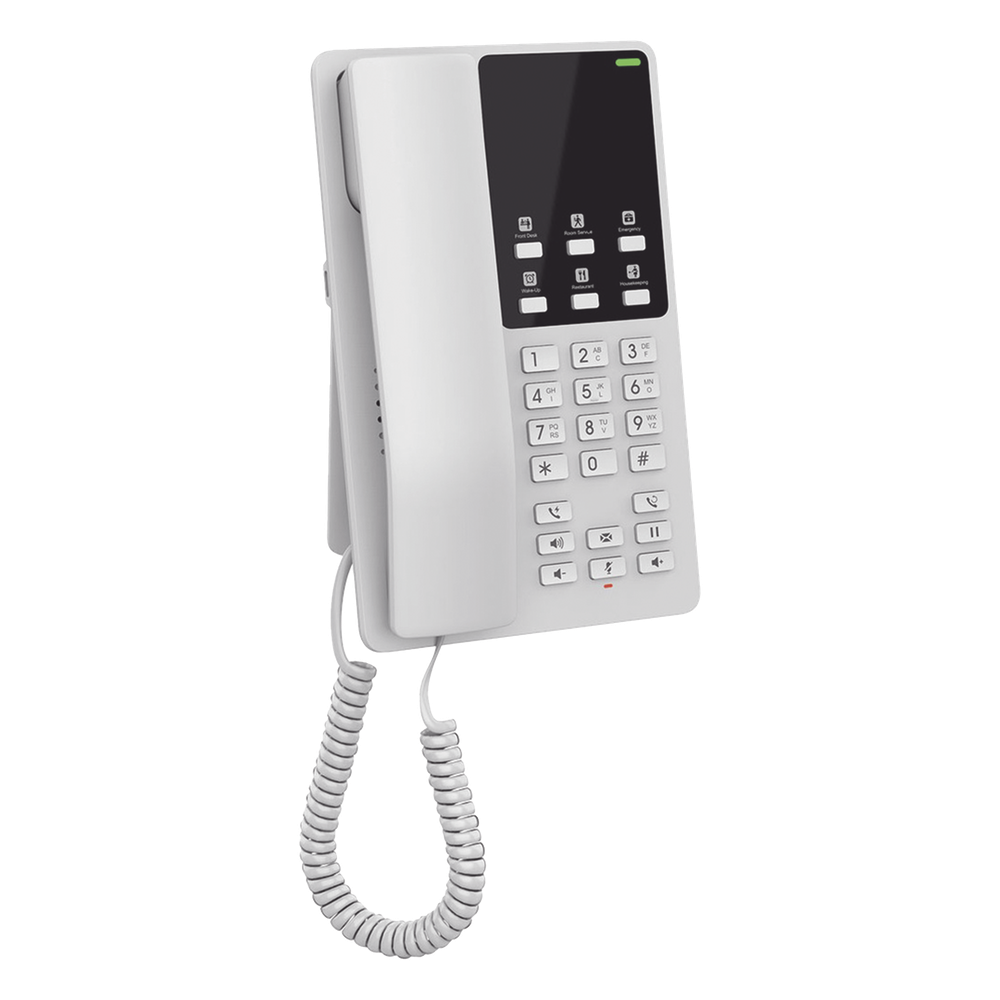 Teléfono IP Hotelero, 2 líneas SIP con 2 cuentas, codec Opus, IPV4/IPV6, color blanco, con gestión en la nube GDMS
