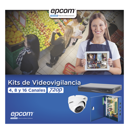 KIT TurboHD 1080p / DVR 8 Canales / 8 Cámaras Eyeball (exterior 2.8 mm) / Transceptores / Conectores / Fuente de Poder Profesional hasta 15 Vcc para Larga Distancia