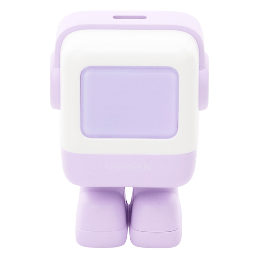 Cargador Mini GaNRobot 30W serie UNO | 1 USB-C de Carga Rápida | Tecnología GaN II | Multiprotocolo PD/QC/SCP/FCA | Carga Inteligente | Pantalla LED | Zapato Magnético Extraíble | Thermal Guard | Color Lila.