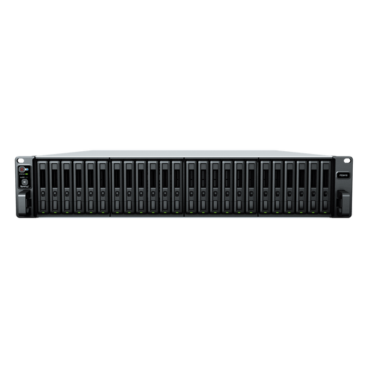 Servidor de Almacenamiento FlashStation FS3410 | 24 Bahías SSD SATA 2.5" | Intel Xeon D-1541 8 Núcleos | 16 GB RAM (Ampliable a 128 GB) | 356,500 IOPS Lectura | 129,400 IOPS Escritura | 4 Puertos 1GbE + 2 Puertos 10GbE