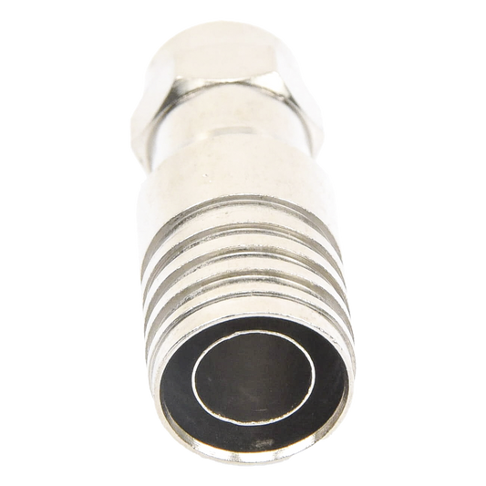 Conector F Macho en 75 Ohm, Plegable para Instalar en Cables Coaxiales RG-11, Cuerpo de Bronce-Niquelado/ Teflón.