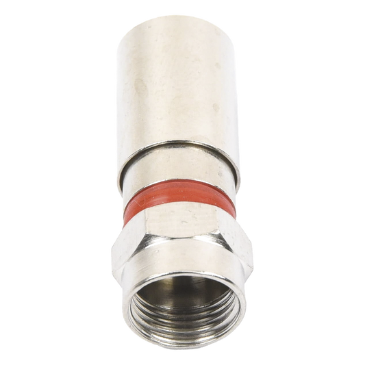 Conector F Macho de Compresión, Metálico para cable RG-59, Cuerpo de Bronce Niquelado.