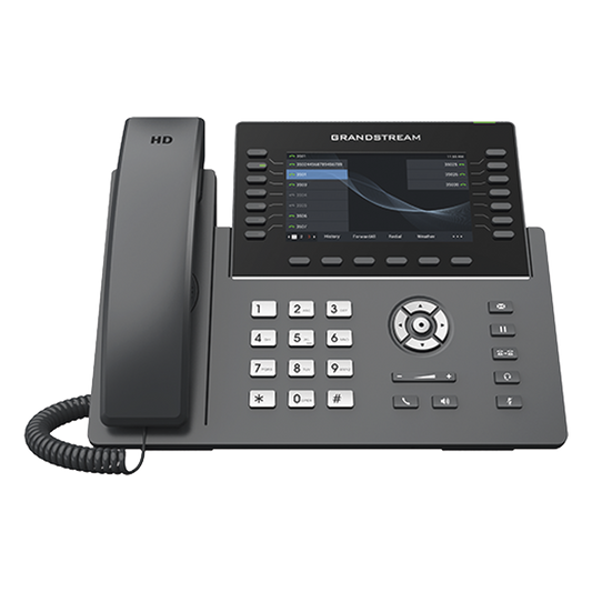 Teléfono IP Wi-Fi, Grado Operador, 14 líneas SIP con 6 cuentas, pantalla LCD 5", puertos Gigabit, Bluetooth, PoE, codec Opus, IPV4/IPV6 con gestión en la nube GDMS