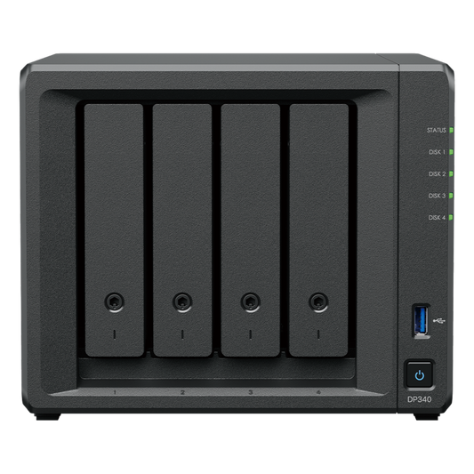 NAS Dispositivo de Protección de Datos Synology ActiveProtect DP340 | 14.5 TB de Capacidad de Copia de Seguridad | RAID 5 con 4 HDD de 8 TB | RAID 1 con 2 SSD de 400 GB | Puerto RJ-45 de 10 GbE | Protección contra Ransomware | Inmutabilidad