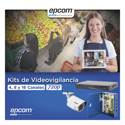 KIT TurboHD 1080p / DVR 8 Canales / 8 Cámaras Bala (exterior 2.8 mm) / Transceptores / Conectores / Fuente de Poder Profesional hasta 15 Vcc para Larga Distancias