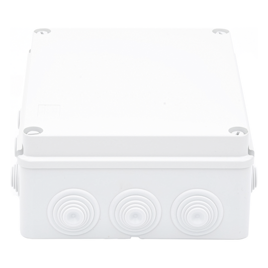 Caja Estanca de PVC Para Derivación y Conexión, 12 Entradas, Tapa Atornillada, 240x190x90 mm (Área interna), Uso Exterior IP55, Material que no Propaga el Fuego y Libre de Hálogenos