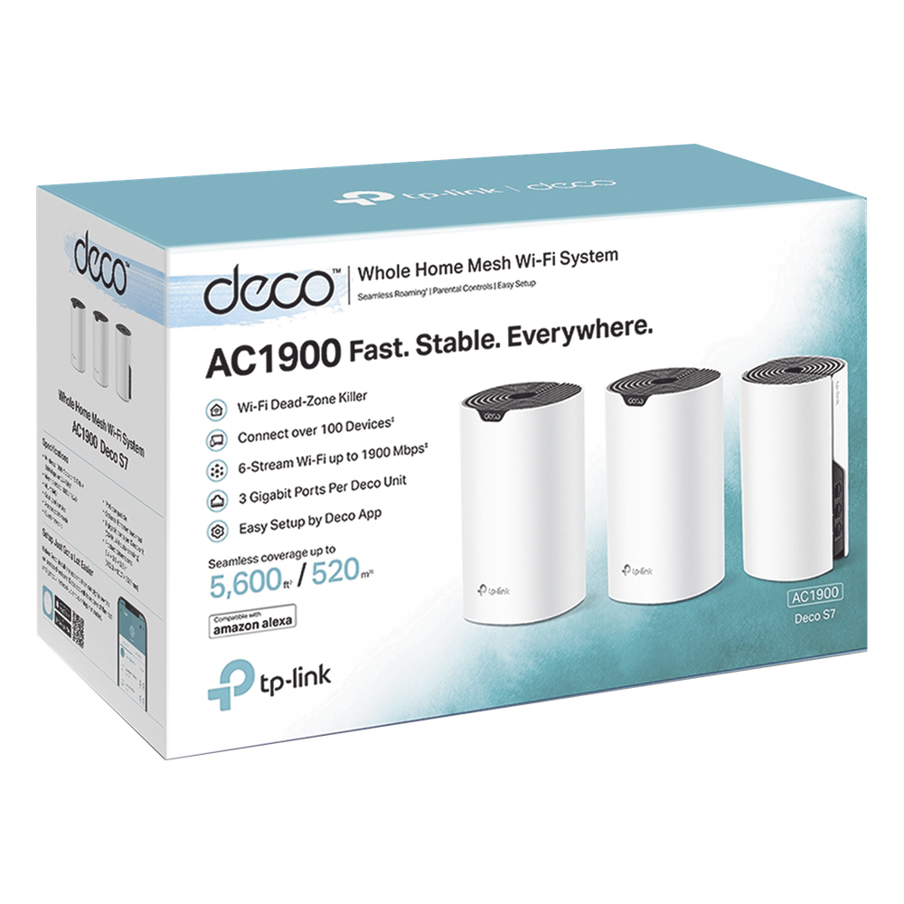 Kit 3 Routers Inalámbricos MESH Interior para Hogar / Doble Banda Wi-Fi 5 AC1900 Mbps / 3 Puerto Gigabit WAN/LAN / 3 Antenas Internas / Administración Mediante la App Deco (iOS, Android)