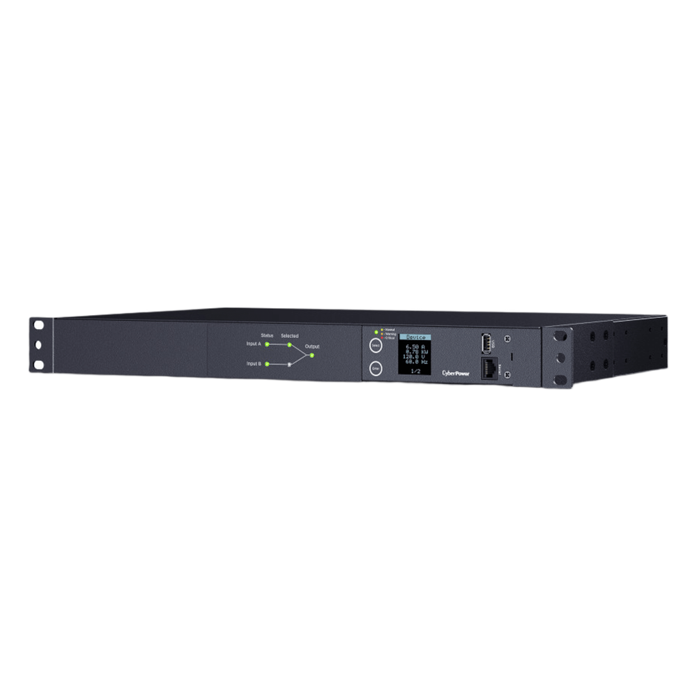 PDU ATS (Fuente Redundante Auto-transferible) Medible, Para Distribución de Energía, 2 Entradas 120 Vca NEMA5-15P, Con 10 Salidas NEMA 5-15R, Horizontal 19in, 1UR