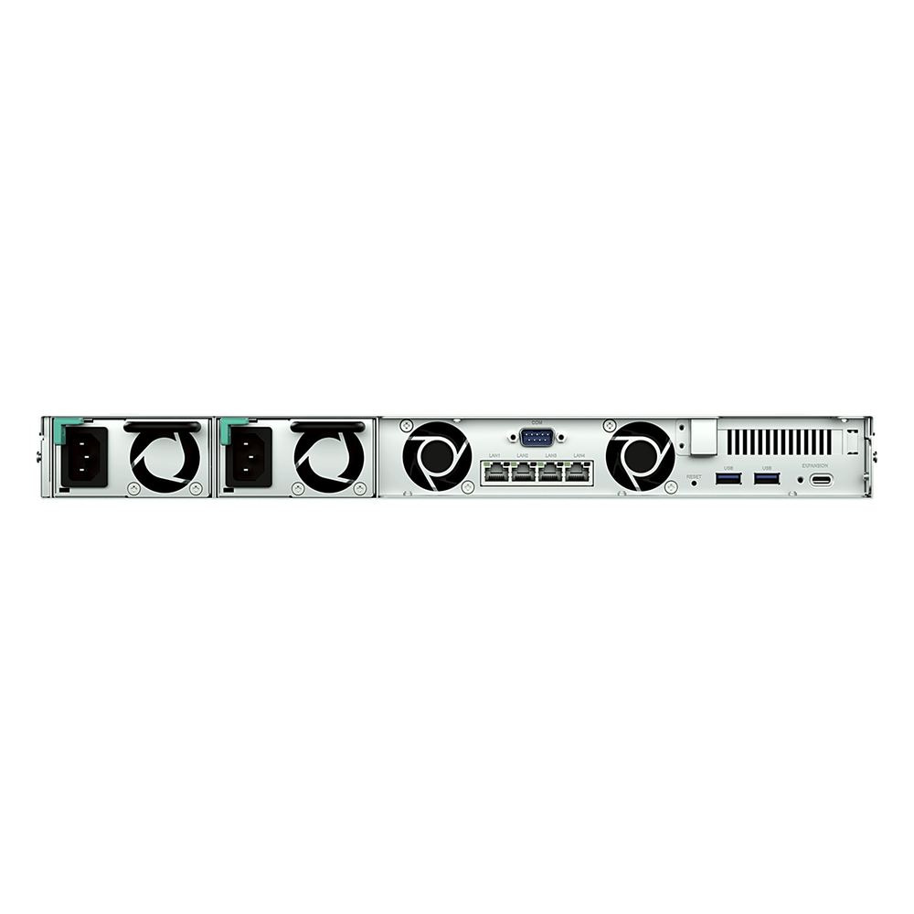Servidor NAS Rackmount / 4 Bahías Hot-Swappable 1U / 2000/1300 MB/s Lectura/Escritura / 4 Puertos 1GbE RJ45 / PCIe 3.0 x8 / Dual Power Supply Redundante / DSM / Almacenamiento Empresarial