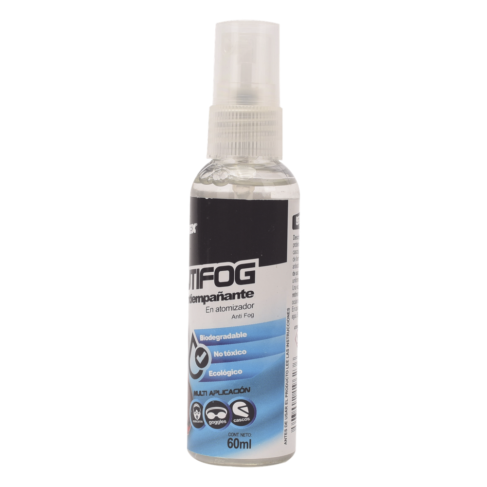 Antiempañante, ideal para eliminar problemas de empañamiento en googlees, mascaras, cascos, lentes, bote 60 ml