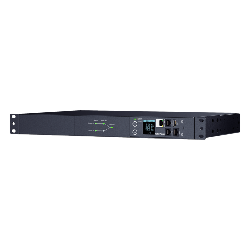 PDU ATS (Fuente Redundante Auto-transferible) Monitoreable, Para Distribución de Energía, 2 Entradas 120 Vca NEMA5-15P, Con 10 Salidas NEMA 5-15R, Horizontal 19in, 1UR
