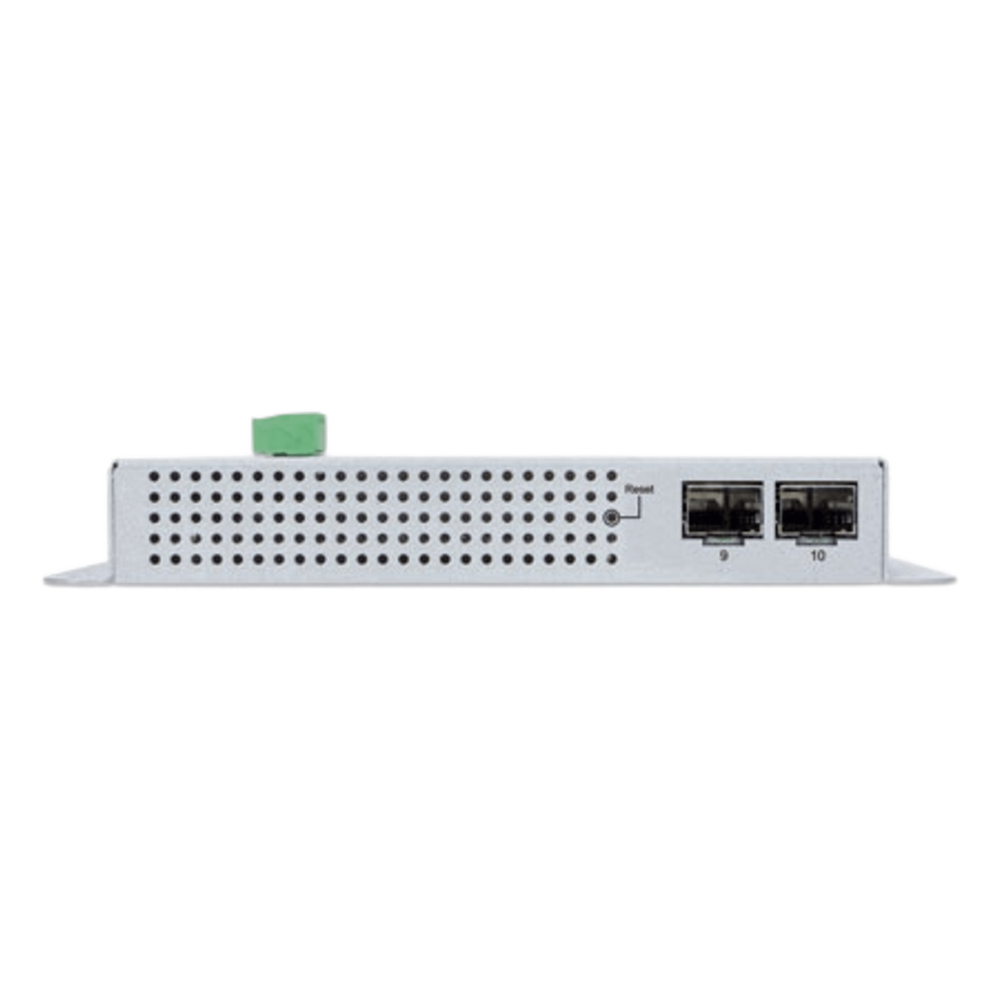 Switch Industrial Flat-Type 8 Puertos Gigabit C/PoE 802.3at, 2 Puertos SFP, LCD