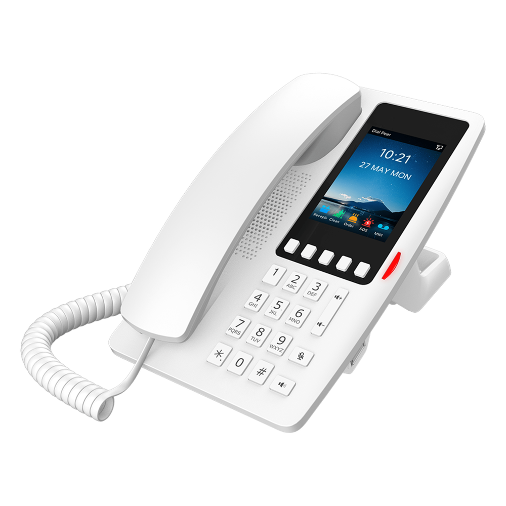 Teléfono IP Hotelero Wi-Fi 6 / Pantalla IPS 3.5" 320x480 / 2 Líneas SIP / 5 Teclas Programables / Puerto USB-A / PoE 802.3af / Audio HD / Diseño Blanco