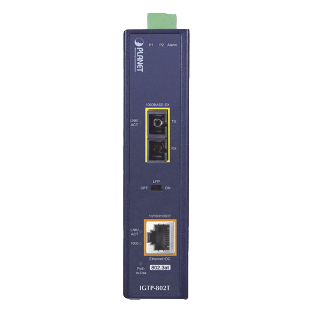 Convertidor de medios industrial PoE+ 1000BASE-SX a 10/100/1000BASE-T 802.3at (SC,MM) -550 m