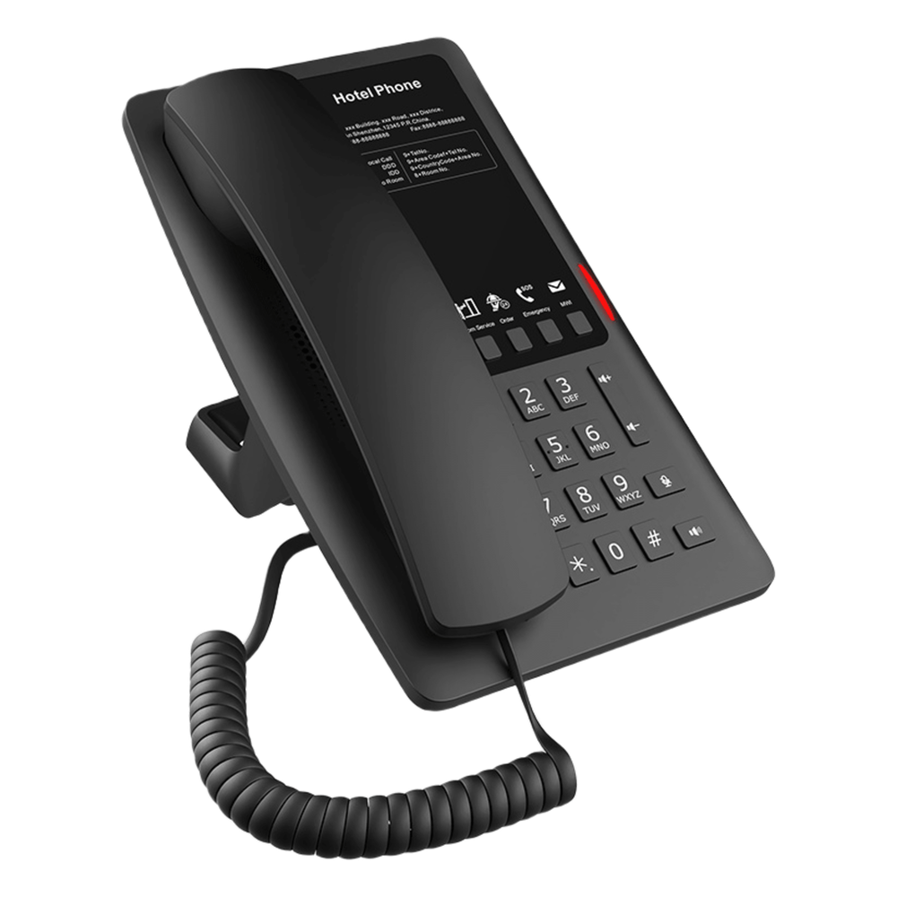Teléfono IP Hotelero Wi-Fi 6 / 2 Líneas SIP / Doble Banda 2.4/5 GHz / 5 Teclas Programables / Puerto USB-A / PoE 802.3af / Diseño Negro